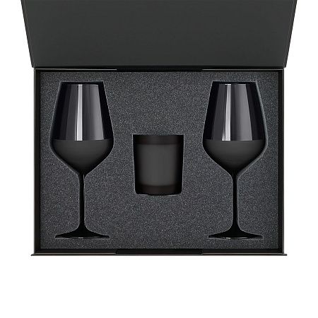 Подарочный набор свеча Enigma + 2 бокала для вина Black Edition в черной коробке