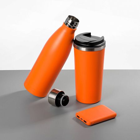 Термобутылка вакуумная герметичная Фреско (Fresco), оранжевая, зернистое покрытие