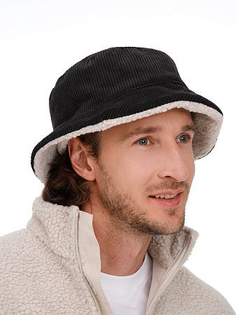 Панама Bucket двусторонняя утепленная, темно-серая с бежевым, размер M/L