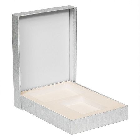 Коробка подарочная, размер 24*17,5*3 см, Solution Superior Linen, серебристая, бежевый ложемент под два прямоугольных предмета