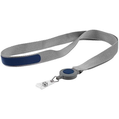 Лента для бейджа с ретрактором Devon, серая с оранжевым