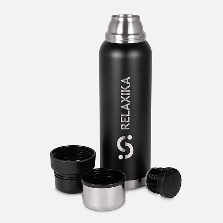 Термос Relaxika 1000 со стикерпаком, черный