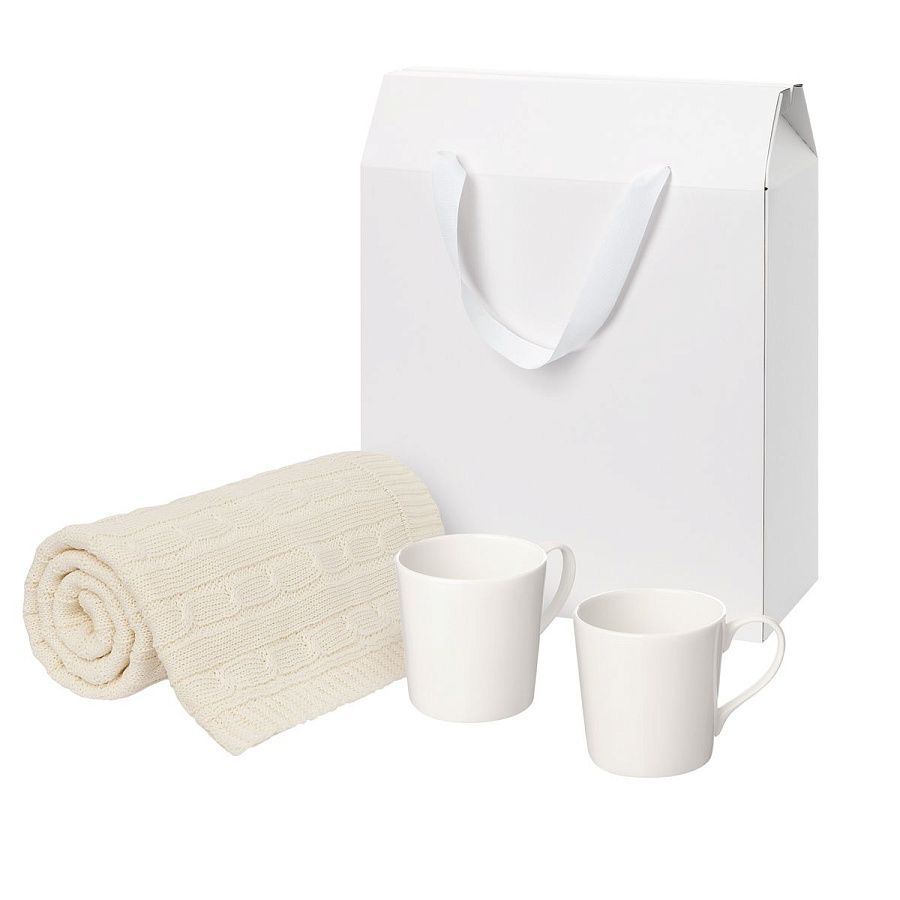 Подарочный набор Сиена (Siena), Фадо (Fado), бежевый в коробке-пакете (две фарфоровых кружки, плед)