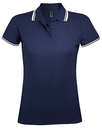 Рубашка поло женская Pasadena Women 200 с контрастной отделкой, темно-синяя с белым, размер XXL