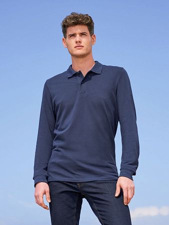 Рубашка поло мужская с длинным рукавом Perfect LSL Men, темно-синяя, размер S