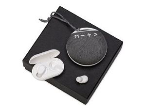 Подарочный набор с колонкой и наушниками «Full Music», цвет: белый, серый