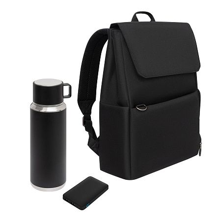 Подарочный набор Marco, черный (термос, ЗУ, рюкзак)