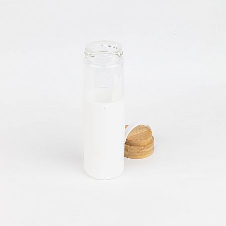 Бутылка стеклянная с силиконовой манжетой и бамбуковой крышкой  Glass, черная