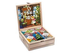 Подарочный набор "Народы России" с чаем и вареньем в деревянной шкатулке без лого