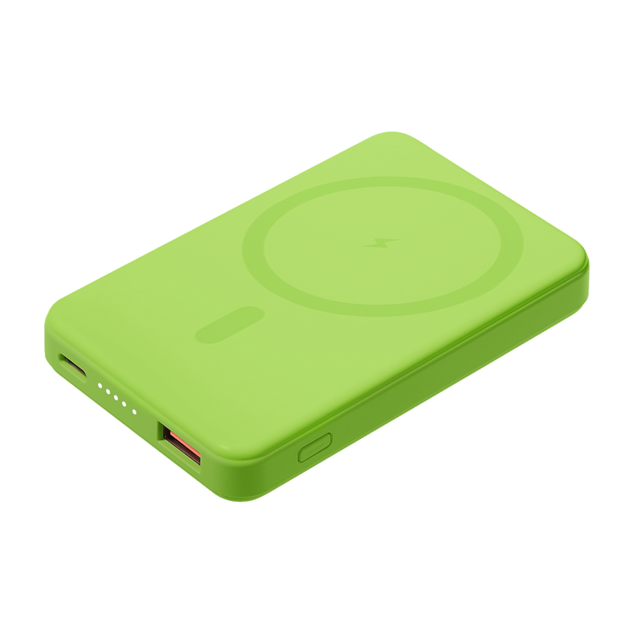 Внешний аккумулятор Ларго PD (Largo PD) 5000mAh с функцией беспроводной зарядки 15W, салатовый