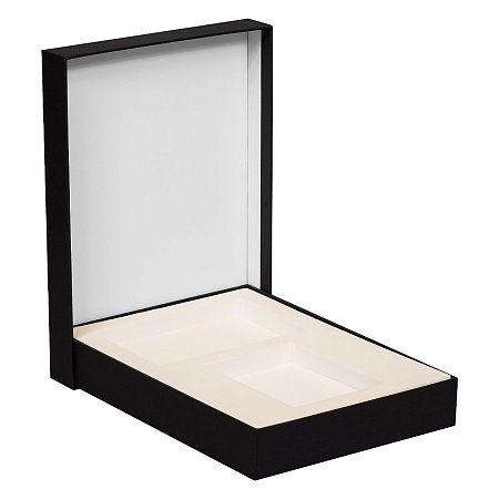Коробка подарочная, размер 24*17,5*3 см, Solution Superior Linen, черная, бежевый ложемент под два прямоугольных предмета