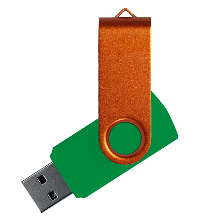 Флеш накопитель USB 2.0 Twister Сolor Mix 16GB, пластик Софт Тач/металл, зеленый/оранжевый
