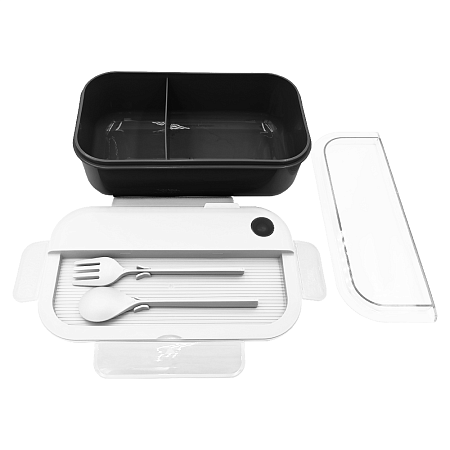 Герметичный контейнер для еды (ланч бокс)  BON VOYAGE, пластиковый, бело-черный, 1100 мл.