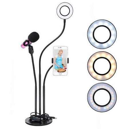 ED лампа Selfie с держателем для мобильного телефона и микрофона