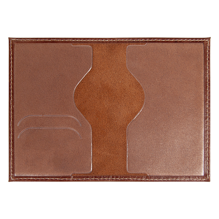 Обложка для автодокументов Leather Sky Matt из натуральной кожи, коричневая с белой прострочкой