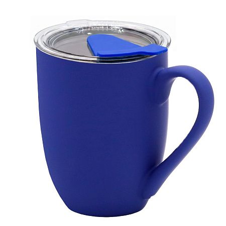 Кружка с крышкой Velvet Duo, софт-тач, тёмно-синяя