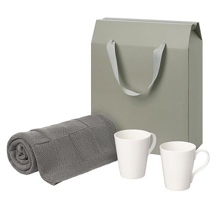 Подарочный набор Vesta, Cella, серый в коробке-пакете (две фарфоровых кружки, плед)