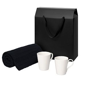 Подарочный набор Веста (Vesta), Фадо (Fado), темно-синий в черной коробке-пакете (две фарфоровых кружки)