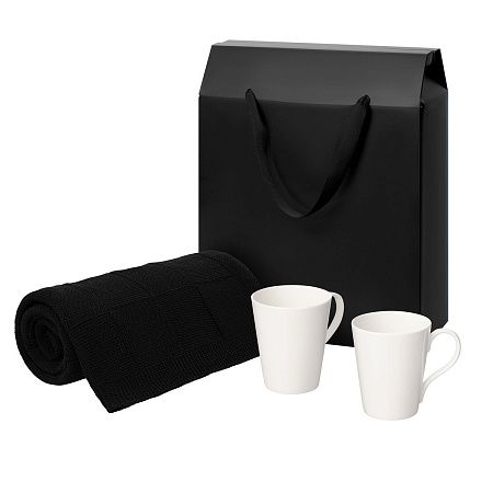 Подарочный набор Vesta, Cella, черный в коробке-пакете (две фарфоровых кружки, плед)