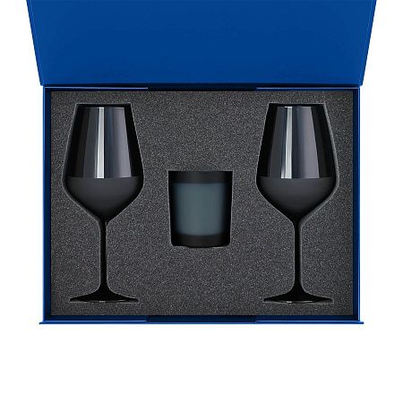 Подарочный набор свеча Enigma + 2 бокала для вина Sapphire в синей коробке