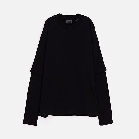 Футболка оверсайз с двойным рукавом Kosmos, черная, размер M/L