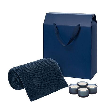 Подарочный набор Сенто (Sento), Мальта Софт (Malta Soft), синий (свечи, плед)