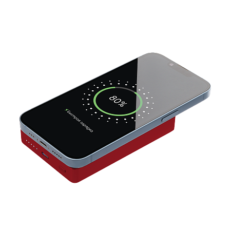 Внешний аккумулятор Атлантис Плюс PD (Atlantis PD Plus) 10000mAh с функцией беспроводной зарядки 15W, красный
