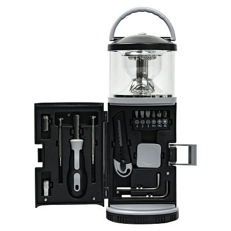 Набор инструментов Tools lantern cо встроенной лампой , 15 инструментов,  черный, в пластиковом футляре
