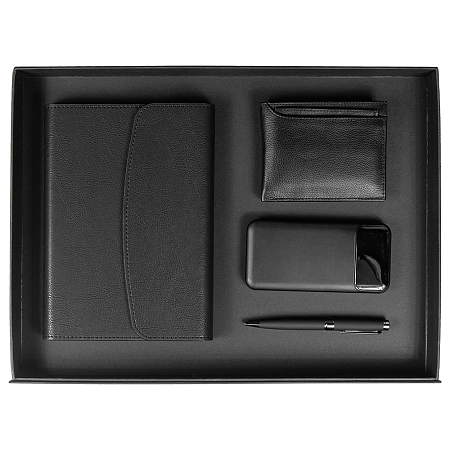 Набор подарочный Solution Prestige Quadro ( ежедневник в суперобложке, кошелек, внешний аккумулятор, ручка), черный