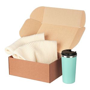 Подарочный набор Форгес (Forges), бежевый/аква (шарф, термокружка)