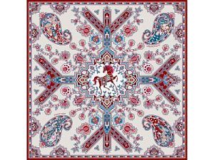 Платок «Кавказский скакун», цвет: бордовый, голубой, бежевый, многоцветный