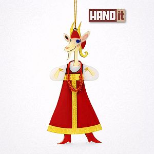 Ёлочная игрушка Коза в сарафане (красный с белым)