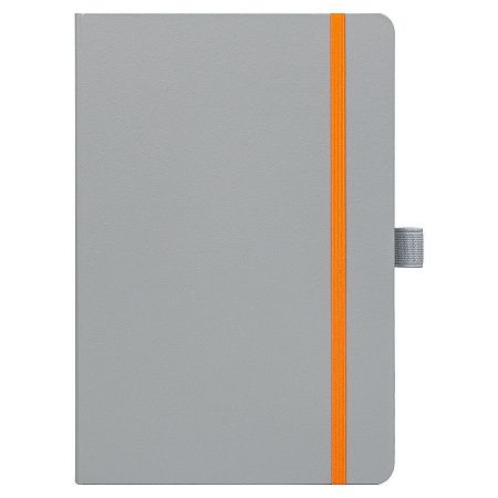 Блокнот Alfa Polo Line А5 в линейку матовый, серый, в твердой обложке с оранжевой резинкой и петлей для ручки