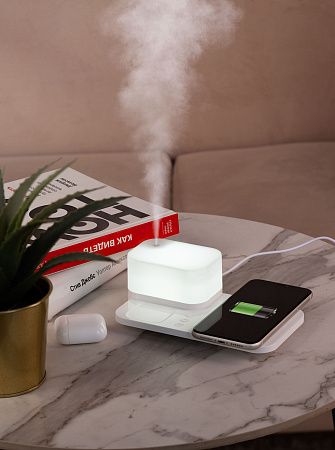 Настольная беспроводная (15W) зарядная станция  "Smart Base" с увлажнителем и лампой