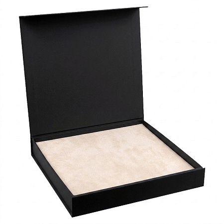Подарочная коробка, размер 29,7*28,0*4,5 см, Solution Prestige Magnum  Linen с магнитным клапаном, черная, с бежевым ложементом из EVA