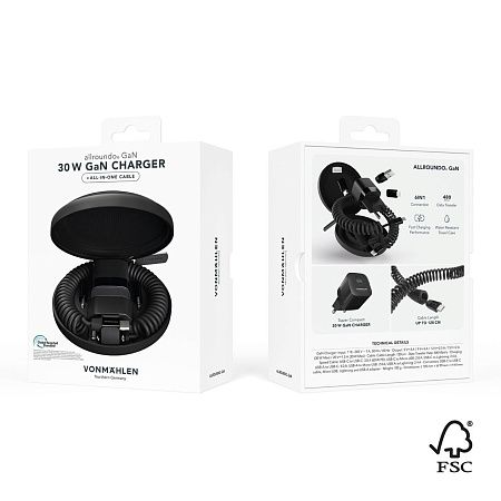 Зарядное устройство VONMAHLEN allroundo® GaN, 30 Вт, 120 см