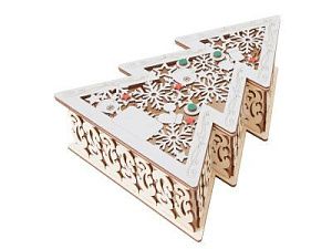 Шкатулка из фанеры в виде елки «Firytale», цвет: натуральный, серебристый