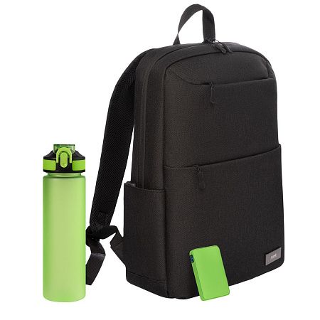 Подарочный набор Forst, черный/салатовый (бутылка, ЗУ, рюкзак)