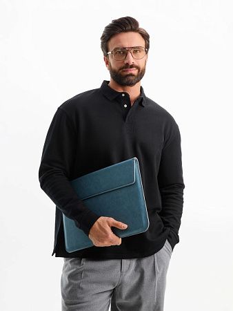 Рубашка поло оверсайз с длинным рукавом Heritage, черная, размер S