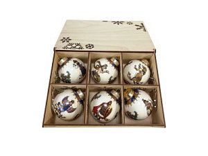 Набор новогодних шаров, 6 шт, цвет: белый, многоцветный