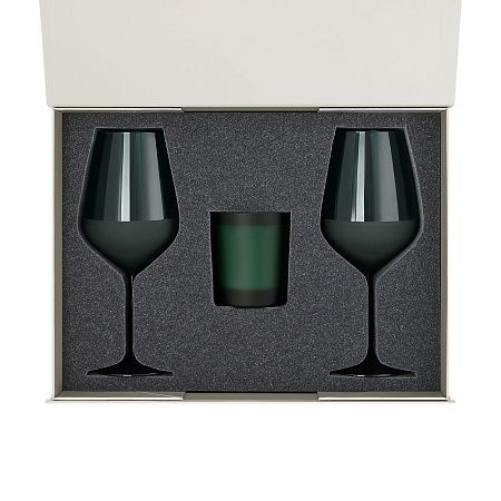 Подарочный набор свеча Enigma + 2 бокала для вина Emerald в серой коробке