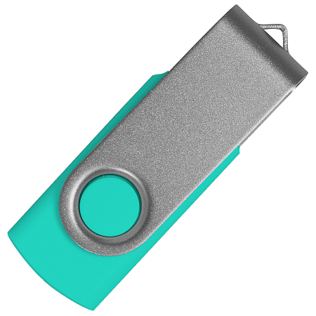 Флеш накопитель USB 2.0 Twister Сolor Mix 16GB, пластик Софт Тач/металл, бирюзовый/серебристый