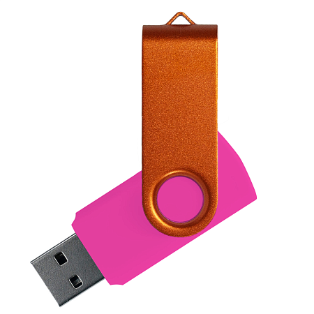 Флеш накопитель USB 2.0 Twister Сolor Mix 16GB, пластик Софт Тач/металл, розовый/оранжевый