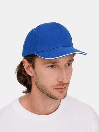 Бейсболка Long Beach, ярко-синяя с белым