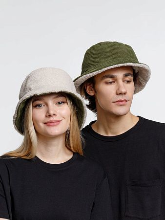 Панама Bucket двусторонняя утепленная, хаки с бежевым, размер M/L