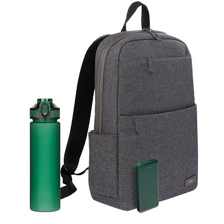 Подарочный набор Forst, серый/зеленый (бутылка, ЗУ, рюкзак)