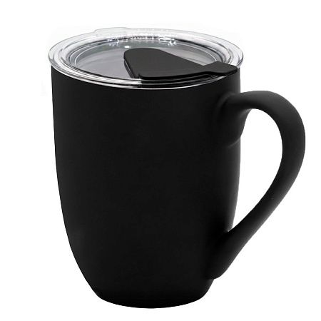 Кружка с крышкой Velvet Duo, софт-тач, чёрная