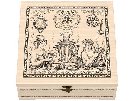 Подарочный набор с чаем и эфирными маслами «История пара и самовара» в деревянной шкатулке