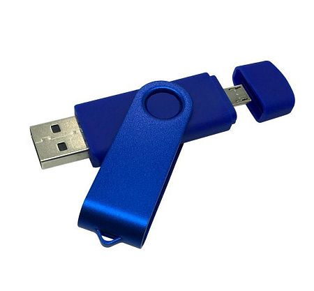 Флеш накопитель USB 2.0/OTG Twister Smart 16GB, пластик Софт Тач/металл, синий/синий