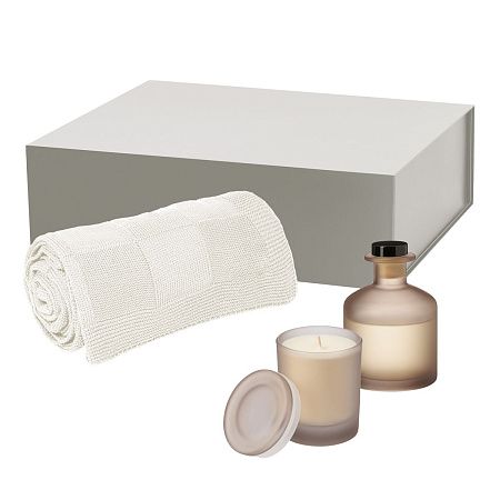 Подарочный набор Мизу (Mizu), Селла (Cella), бежевый (свеча, диффузор, плед)